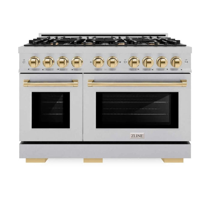 ZLINE 48" Select Dual Fuel Range Gas Cooktop Electric Convection Oven DuraSnow® Stainless Steel Gold HDRSZ-48-G