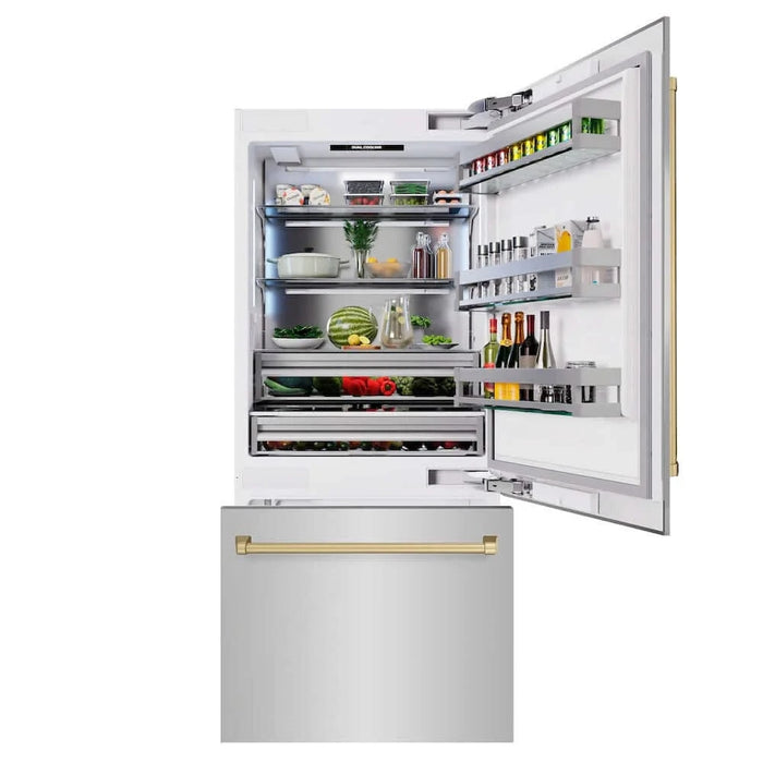 ZLINE 36" Built-In Bottom Freezer Refrigerator,Water Dispenser, Ice Maker, Champagne Bronze RBITZ-304-36CB