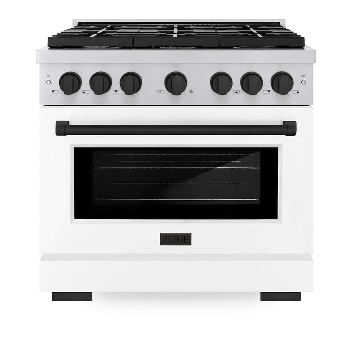 ZLINE 36"Gas Range, Convection Oven White, Matte Black, SGRZ-WM-36-MB