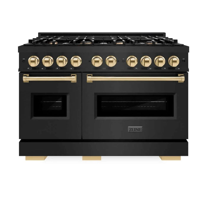 ZLINE 48" Classic Gas Range, Convection Gas Oven Black Stainless Steel, Gold CGRBZ-48-G