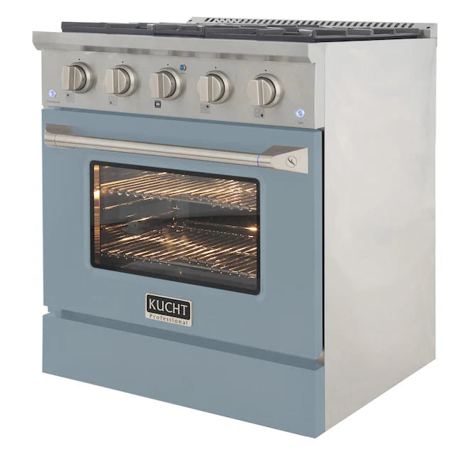 Kucht 30" Gas Range in Stainless Steel with Light Blue Oven Door, KNG301-LB