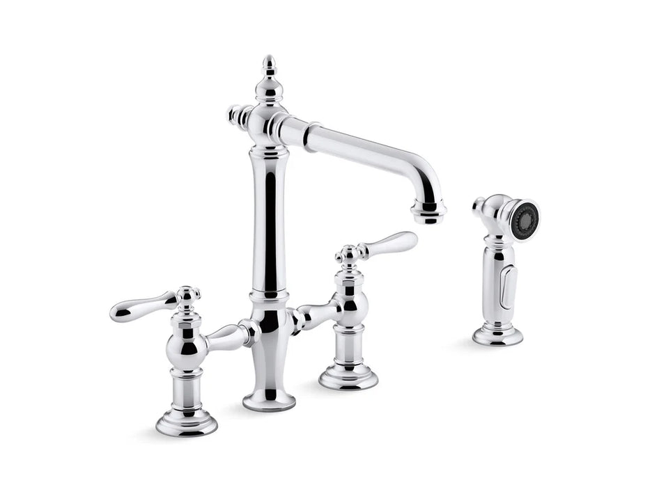 KOHLER Artifacts Two-hole bridge kitchen sink faucet, side sprayer K-76519-4