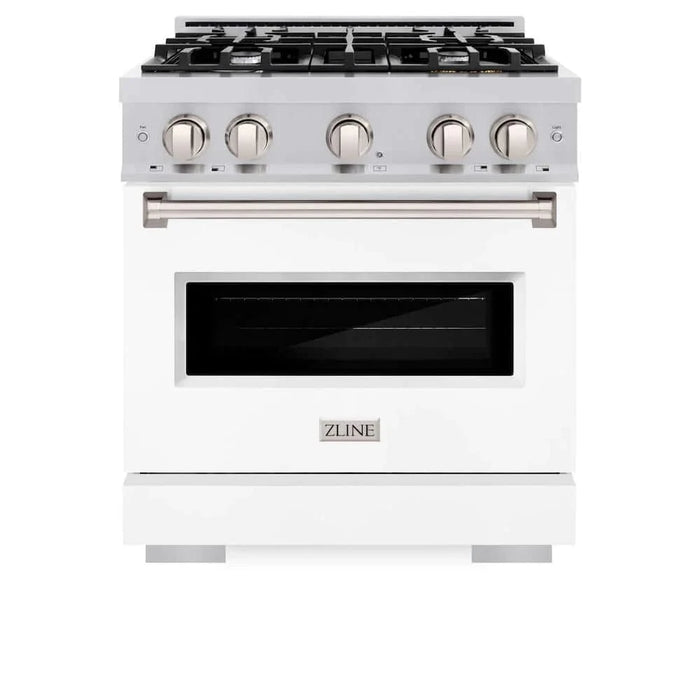 ZLINE 30"Classic Gas Range, Convection Gas Oven, Stainless Steel, White Matte Door CGR-WM-30