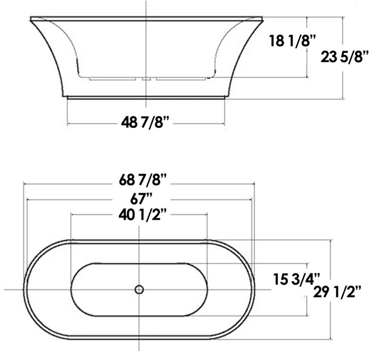 Whitehaus Oval Double Side Freestanding Acrylic Soaking Bathtub WHBL175BATH