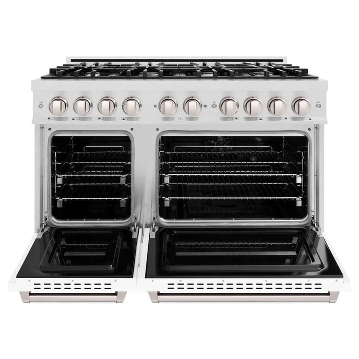 ZLINE 48"Classic Gas Range, Convection Gas Oven, DuraSnow® Stainless Steel, White Matte Door CGRS-WM-48