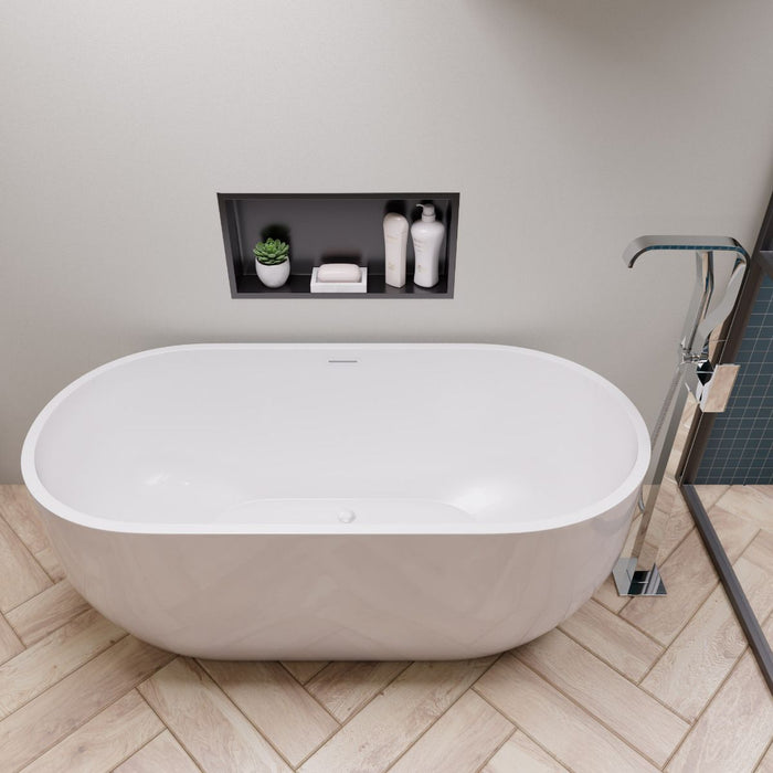 ALFI brand 59" White Oval Acrylic Free Standing Soaking Bathtub AB8838