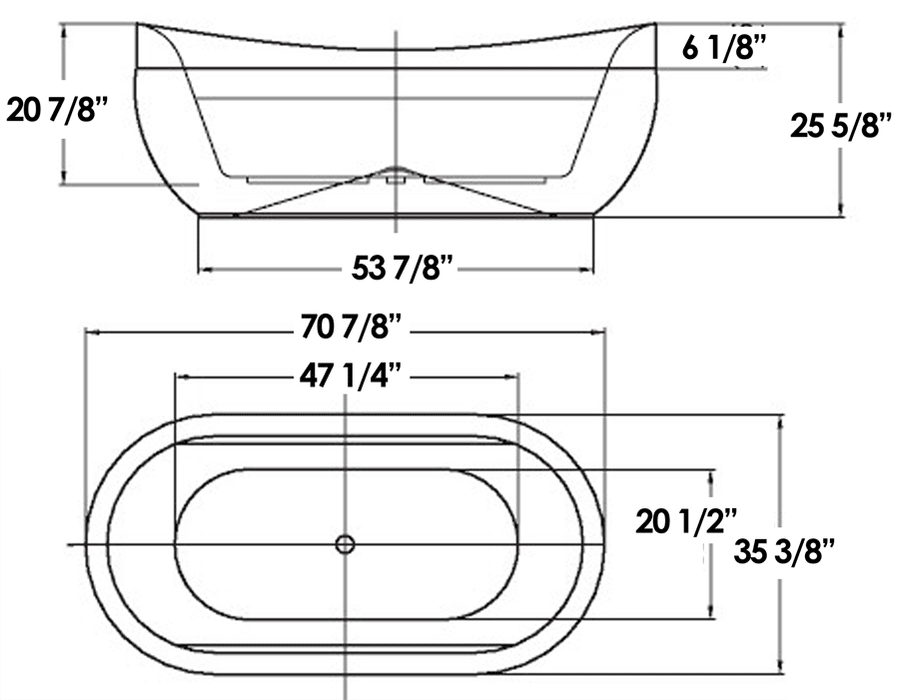 Whitehaus Oval Freestanding Acrylic Soaking Bathtub WHYB170BATH