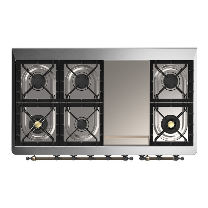 ILVE Majestic III 48" Dual Fuel, Range, Antique White, Burnished Trim UM48FQNR3AWB