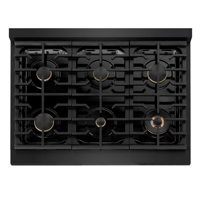 ZLINE 36"Paramount Dual Fuel Range Black Stainless Steel, Champagne Bronze SDRBZ-36-CB