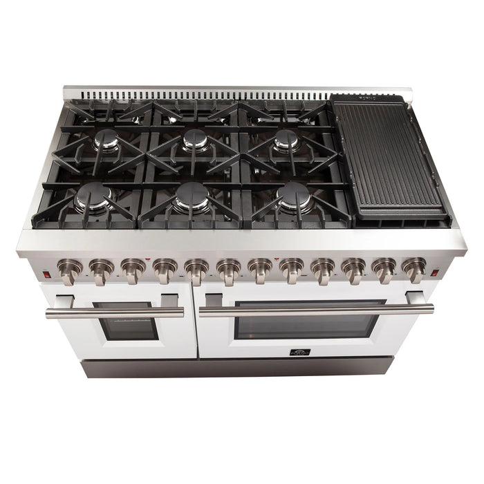 FORNO Galiano 48" Dual Fuel Range, White, FFSGS6156-48WHT