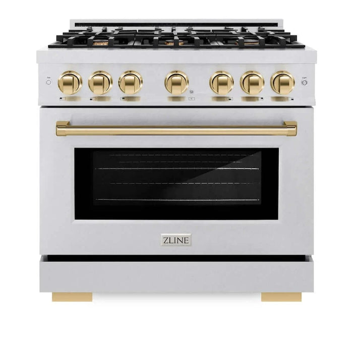 ZLINE 36" Select Gas Range Convection Gas Oven DuraSnow® Stainless Steel Gold HGRSZ-36-G