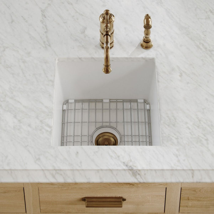 Whitehaus 18" Undermount Fireclay Kitchen Sinks, Stainless Steel Grid WHUF1818