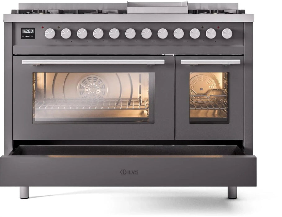 ILVE 48"Professional Plus Dual Fuel Range, Matte Graphite UP48FWMPMG