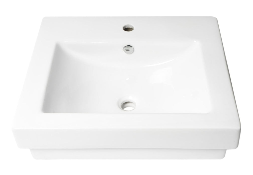 ALFI brand White 24" Rectangular Semi Recessed Ceramic Sink, Faucet Hole ABC701