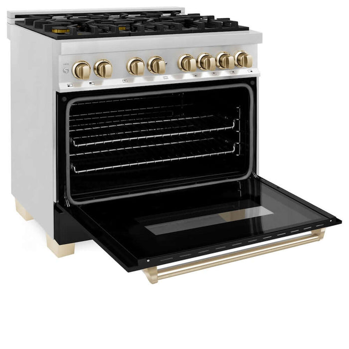 ZLINE 36" Autograph Dual Fuel Range, Black, Gold, RAZ-BLM-36-G