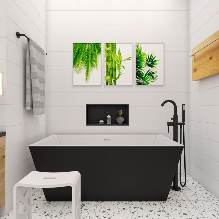 ALFI brand 59" Black & White Rectangular Acrylic Soaking Bathtub AB8834