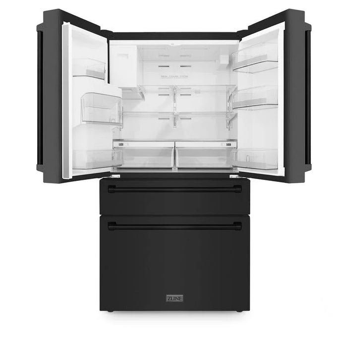 ZLINE 36" French Door Refrigerator, Water and Ice Dispenser, Water Filter, Black Stainless Steel, RFM-W-WF-36-BS