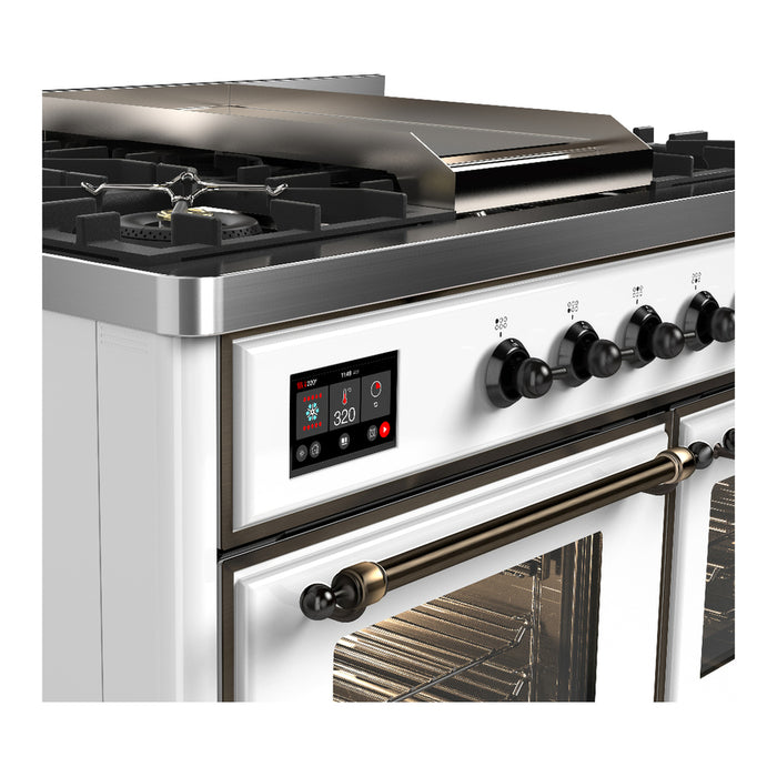 ILVE Majestic III 40" Dual Fuel, Range, White, Burnished Trim UMD40FNR3WHB