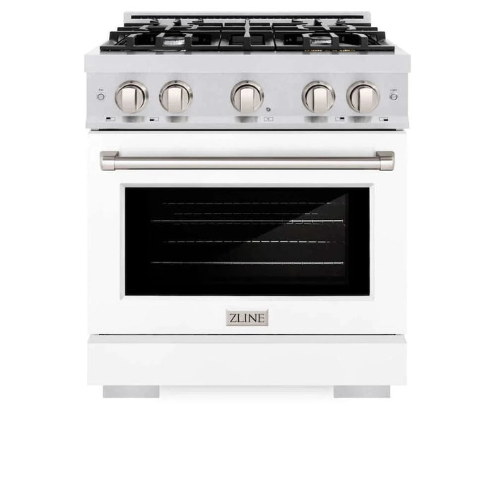 ZLINE 30" Select Dual Fuel Range Gas Cooktop Electric Convection Oven DuraSnow® Stainless Steel White Matte Door HDRS-WM-30