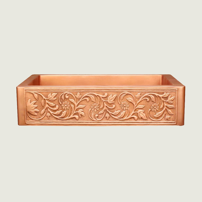 NAUXUS Copper Farmhouse Kitchen Sink, Handmade Hammered Single-Bowl Copper Apron Sink Include Kitchen Basket Stainer , FMHK05-NX