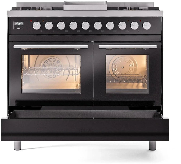 ILVE 40"Professional Plus Liquid Propane Dual Fuel Range, Glossy Black UPD40FWMPBKLP