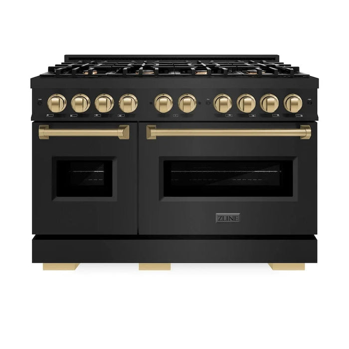 ZLINE 48" Dual Fuel Range, Gas Cooktop, Electric Convection Oven Black Stainless Steel, Champagne Bronze CDRBZ-48-CB