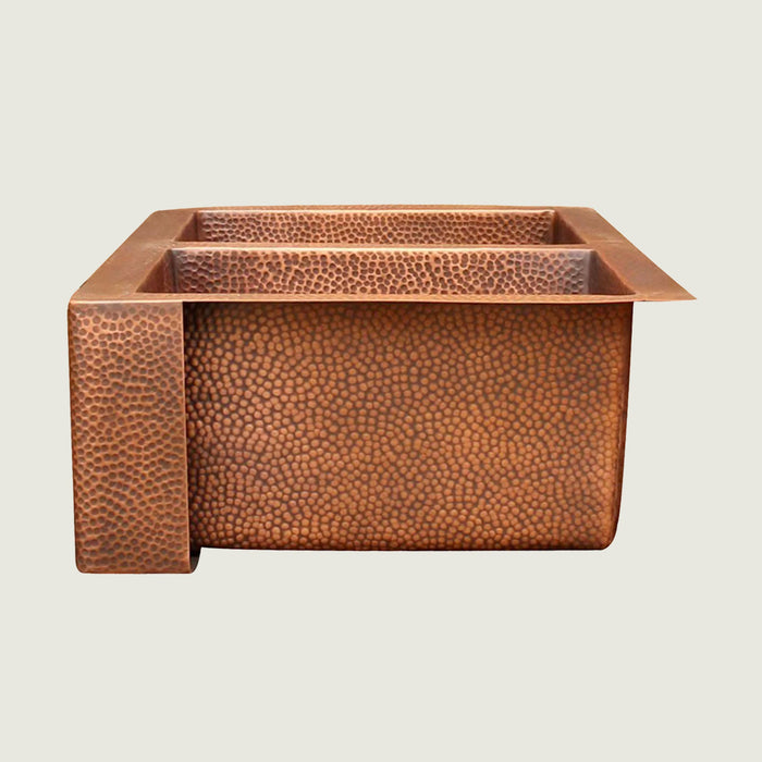 NAUXUS Copper Farmhouse Kitchen Sink, Handmade Single-Bowl Custom Copper Apron Sink Include Kitchen Basket Stainer , FMHK04-NX