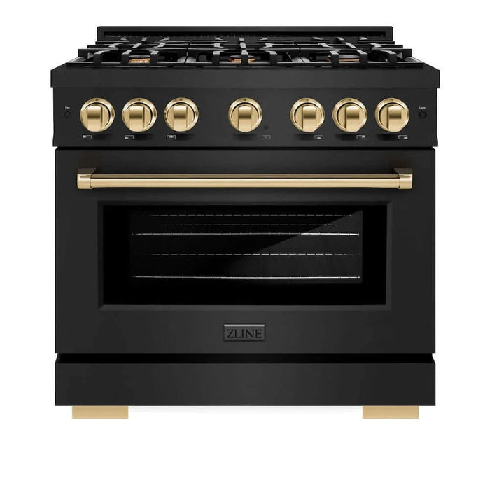 ZLINE 36" Select Gas Range Convection Gas Oven Black Stainless Steel Gold HGRBZ-36-G