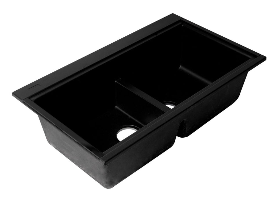 ALFI brand 33" Workstation Step Rim Double Bowl Sink, Accessories AB3418DBUM