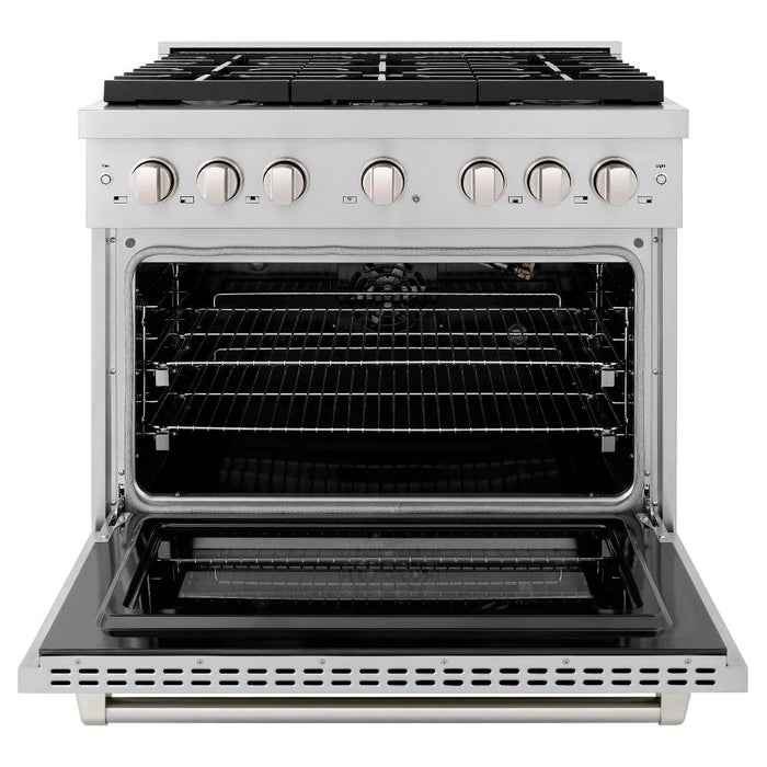 ZLINE 36"Paramount Dual Fuel Range Stainless Steel, Brass Burner, SDR-BR-36