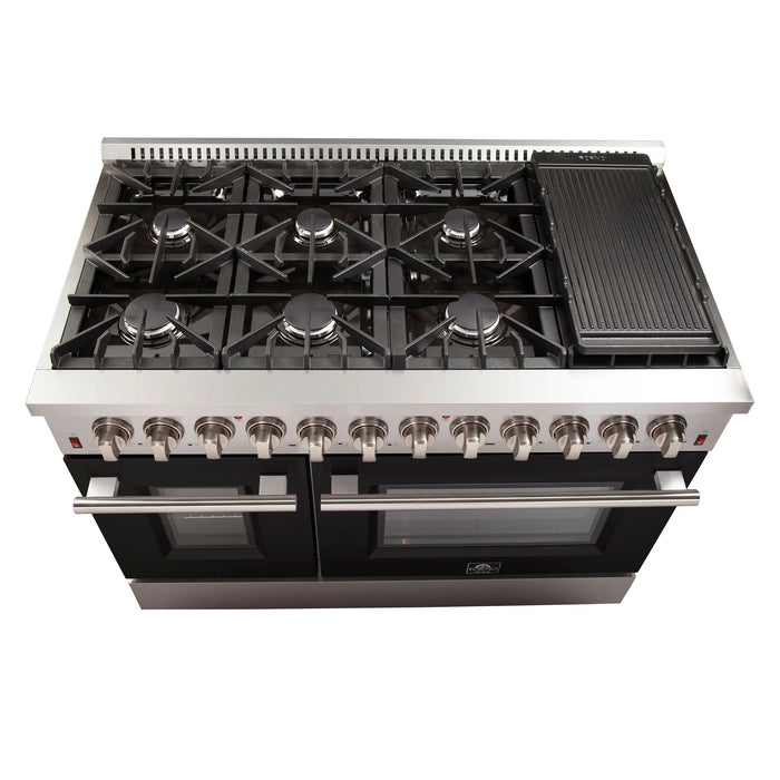 FORNO Galiano 48" Dual Fuel Range, Black, FFSGS6156-48BLK