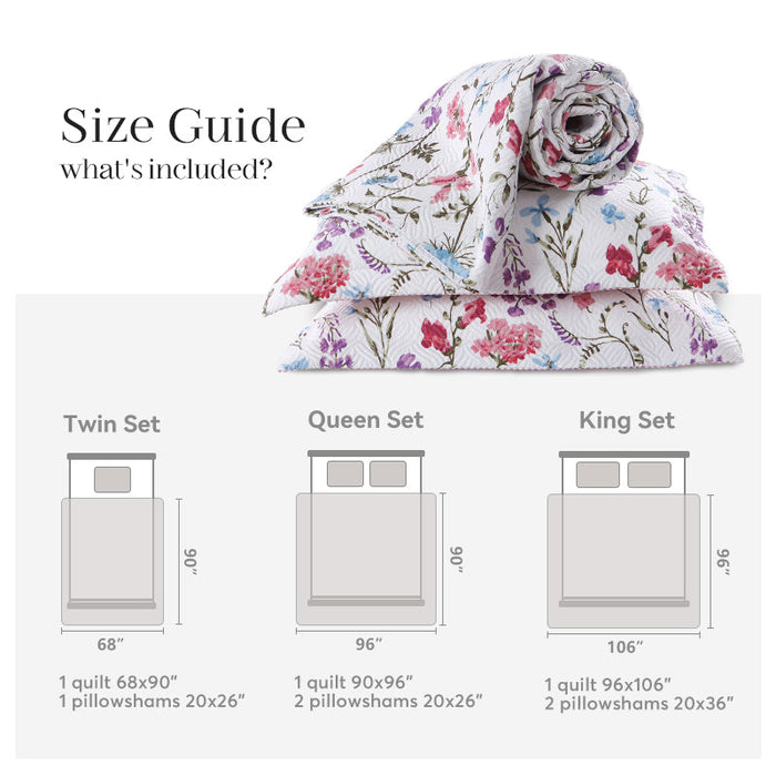Kasentex Floral Quilt Set - Lightweight & Reversible - Cozy & Stylish Bedding - Machine Washable, Room Decor, Graduation Gifts