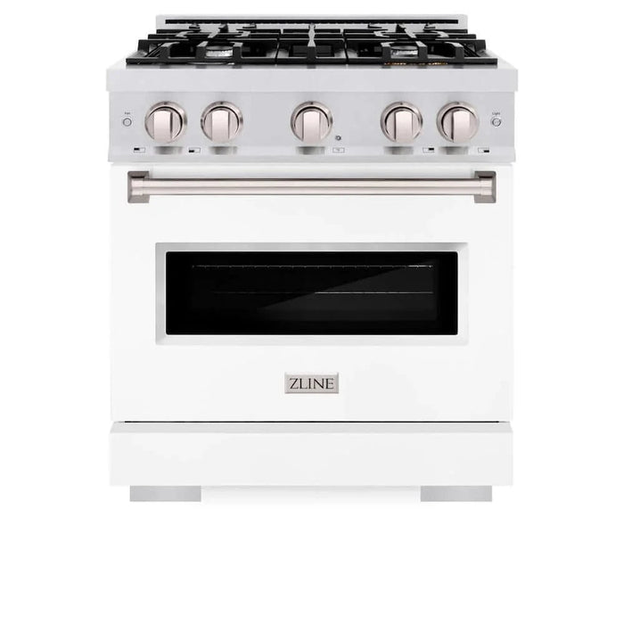 ZLINE 30"Classic Gas Range, Convection Gas Oven, DuraSnow® Stainless Steel, White Matte Door CGRS-WM-30