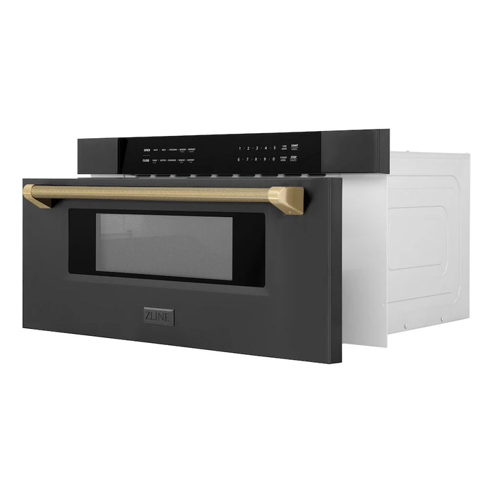 ZLINE Autograph Edition 30" Built-in Microwave Drawer, Black Stainless Steel, Helix Handle MWDZ-30-BS-KCB