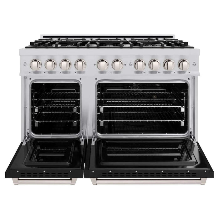 ZLINE 48"Classic Gas Range, Convection Gas Oven, Satin Stainless Steel, Black Matte Door CGRS-BLM-48