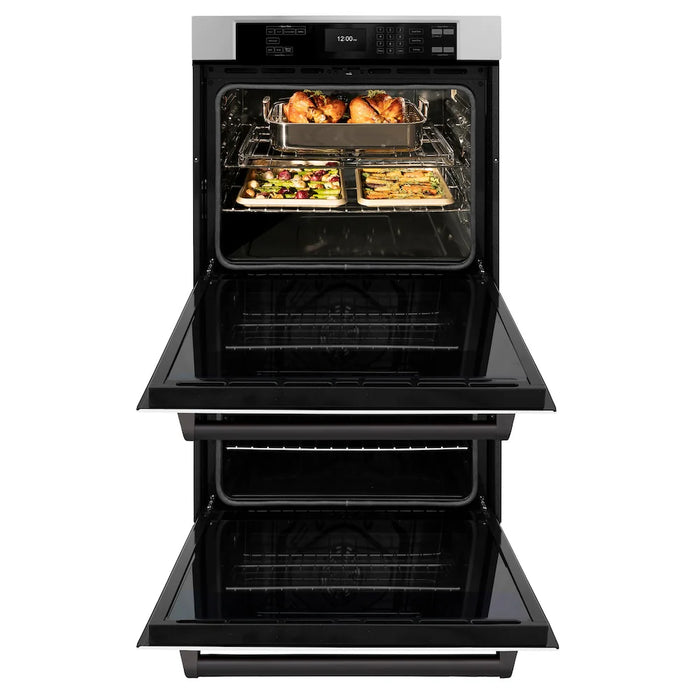 ZLINE 30"Professional True Convection Double Wall Oven, Air Fry, Self Clean, White Matte, Matte Black WADZ-WM-30-MB