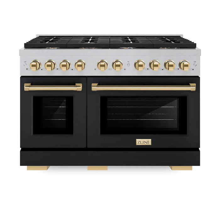 ZLINE 48"Gas Range, Convection Gas Oven, DuraSnow® Black Matte, Gold SGRSZ-BLM-48-G