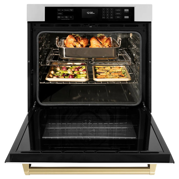 ZLINE 30" Autograph Edition Professional True Convection Single Wall Oven, Air Fry, Self Clean, White Matte, Gold WASZ-WM-30-G