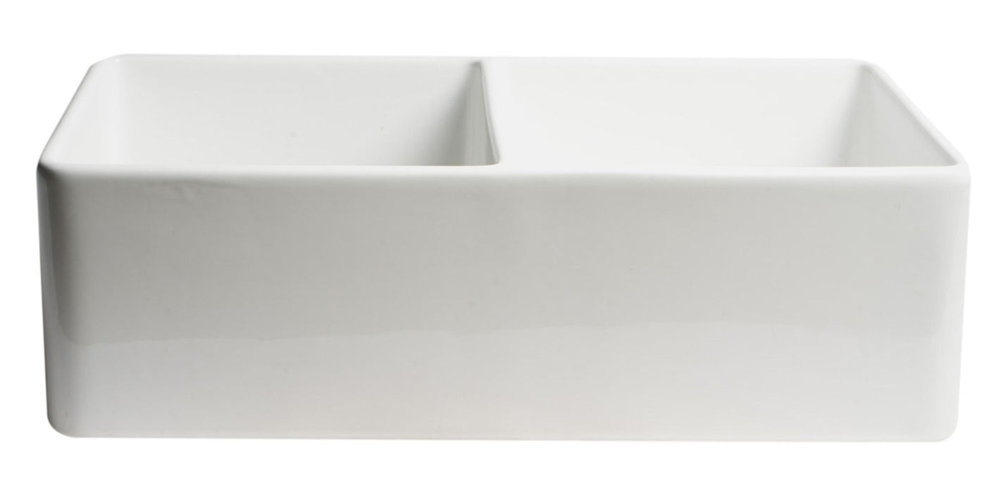 ALFI brand Smooth Apron 33" Double Bowl Fireclay Farm Sink ABF3318D