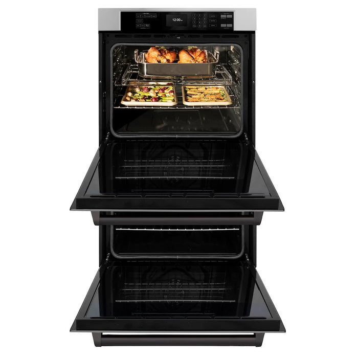 ZLINE 30"Professional True Convection Double Wall Oven, Air Fry, Self Clean, Stainless Steel, Matte Black WADZ-30-MB