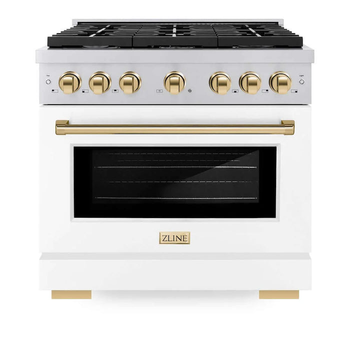 ZLINE 36"Gas Range, Convection Oven White, Gold, SGRZ-WM-36-G