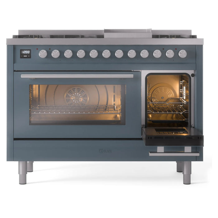 ILVE 48"Professional Plus Dual Fuel Range, Blue Grey UP48FWMPBG
