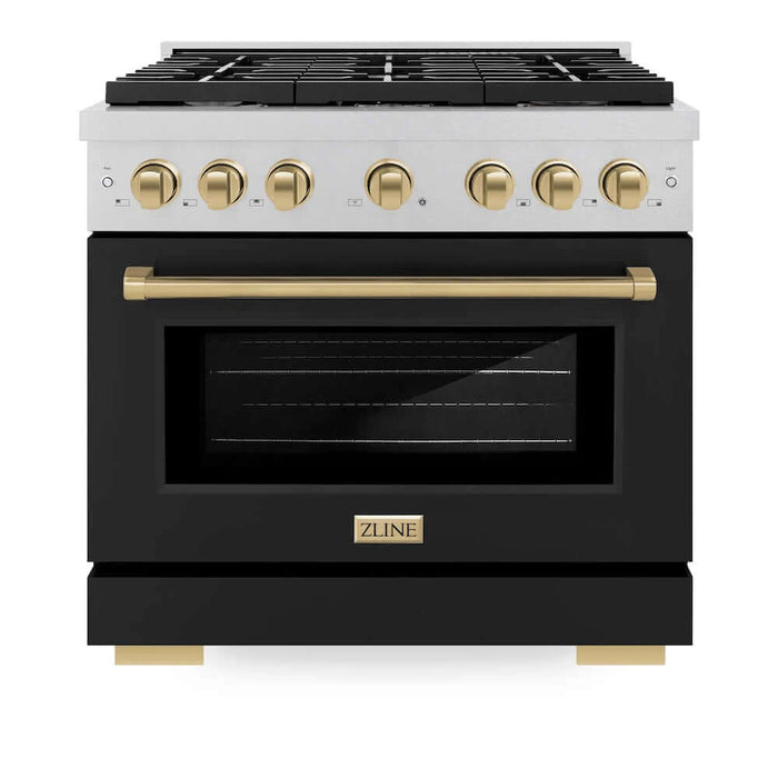 ZLINE 36"Gas Range, Convection Gas Oven, DuraSnow® Black Matte, Champagne Bronze SGRSZ-BLM-36-CB