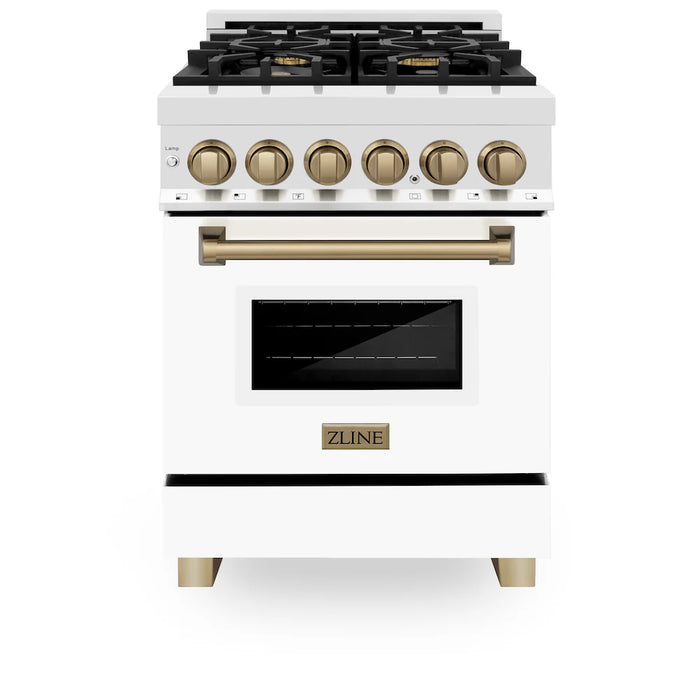 ZLINE 24" Autograph Dual Fuel Range, White Door, Bronze RAZ-WM-24-CB