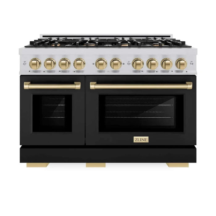 ZLINE 48" Select Gas Range Convection Gas Oven Stainless Steel Black Matte Doors Champagne Bronze HGRZ-BLM-48-CB