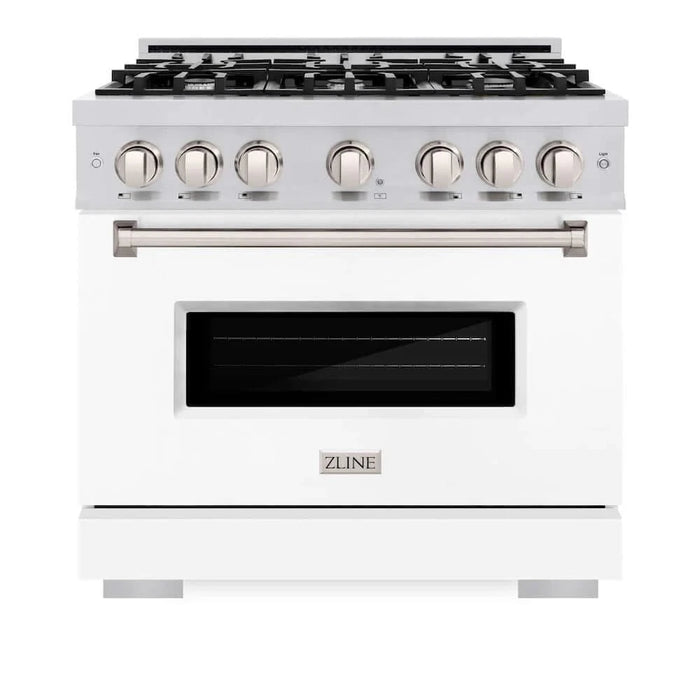 ZLINE 36"Classic Gas Range, Convection Gas Oven, Stainless Steel, White Matte Door CGR-WM-36