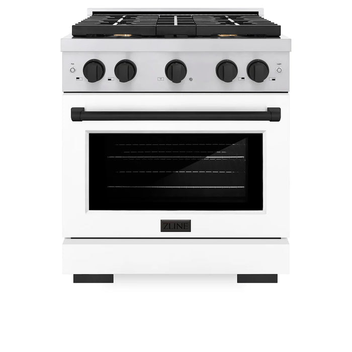 ZLINE 30"Paramount Dual Fuel Range White Matte Matte Black SDRZ-WM-30-MB