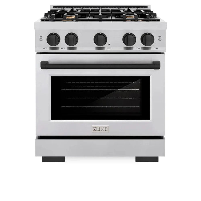 ZLINE 30" Select Dual Fuel Range Gas Cooktop Electric Convection Oven Stainless Steel Matte Black HDRZ-30-MB