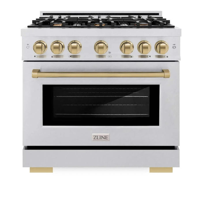 ZLINE 36" Select Gas Range Convection Gas Oven DuraSnow® Stainless Steel Champagne Bronze HGRSZ-36-CB