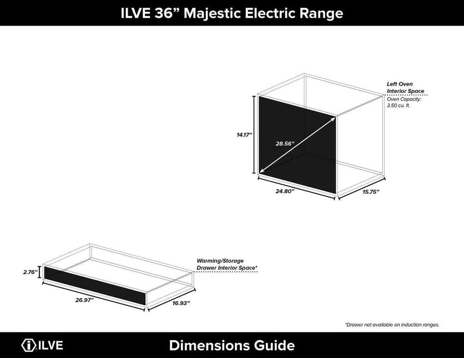 ILVE Majestic 36" Induction Range Glossy Black Bronze Trim UMI09QNS3BKB